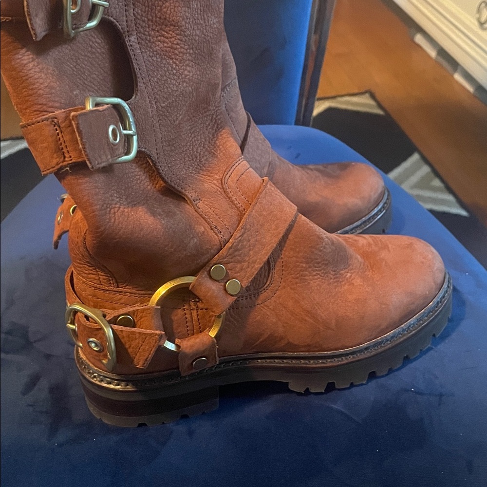 Brown Leather Buckle Boots